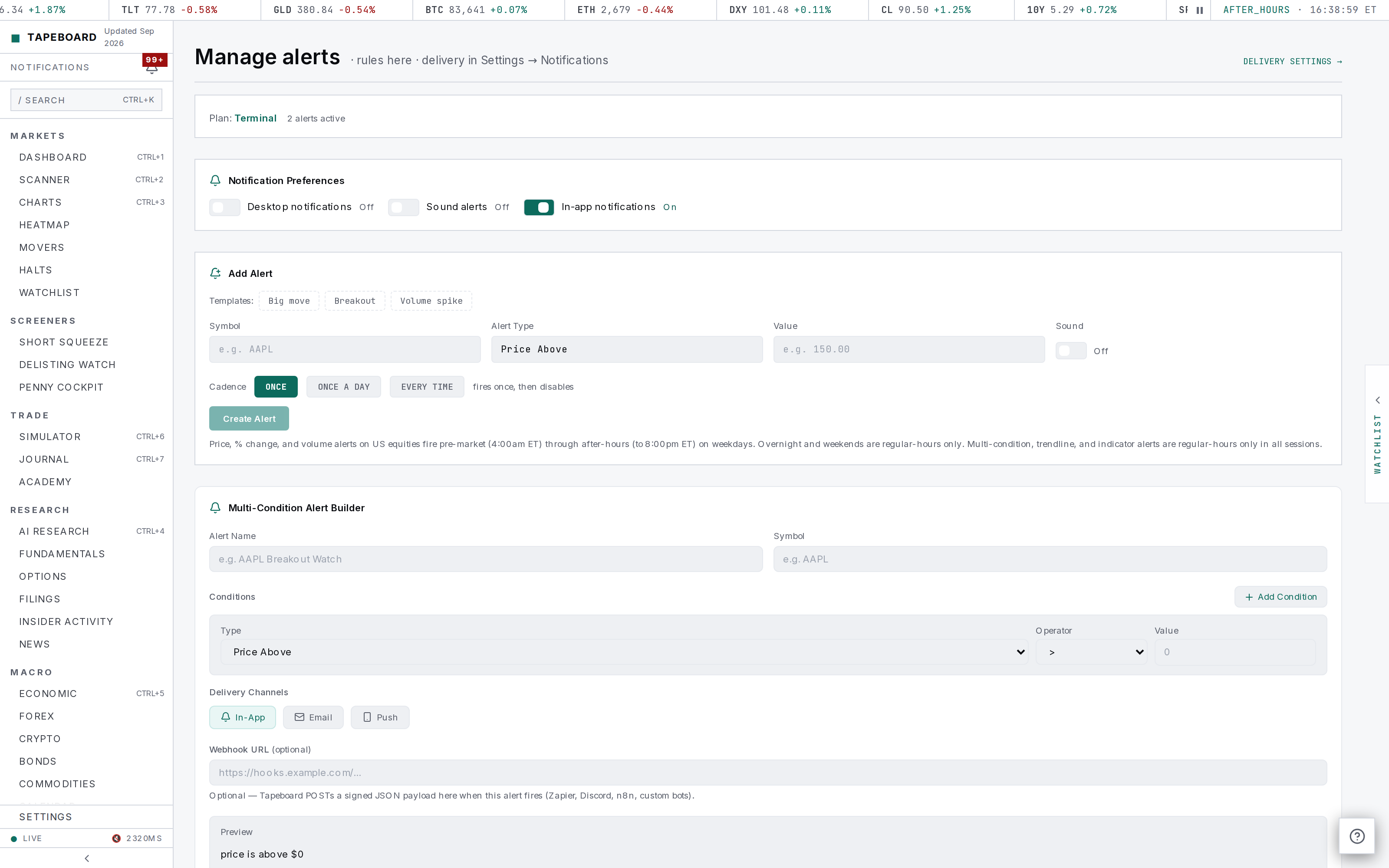 The alerts page