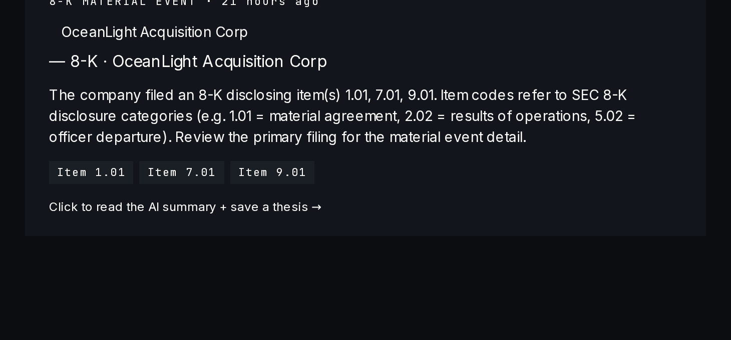 Today's filing pick with its type, company and summary